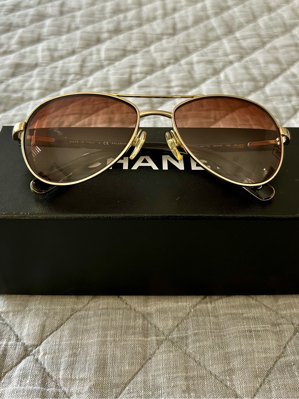 CHANEL Polarized Gold Aviator Sunglasses 4201 Full Set Italy - Picture 2 of 16